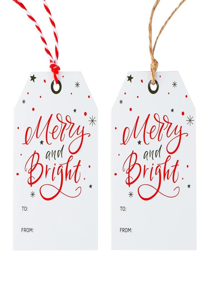 KINGLAKE Christmas Gift Tags with String,Merry and Bright Christmas Paper Tags for Gift Wrapping,Holiday Present Wrap for Holiday and Celebrations - Image 1